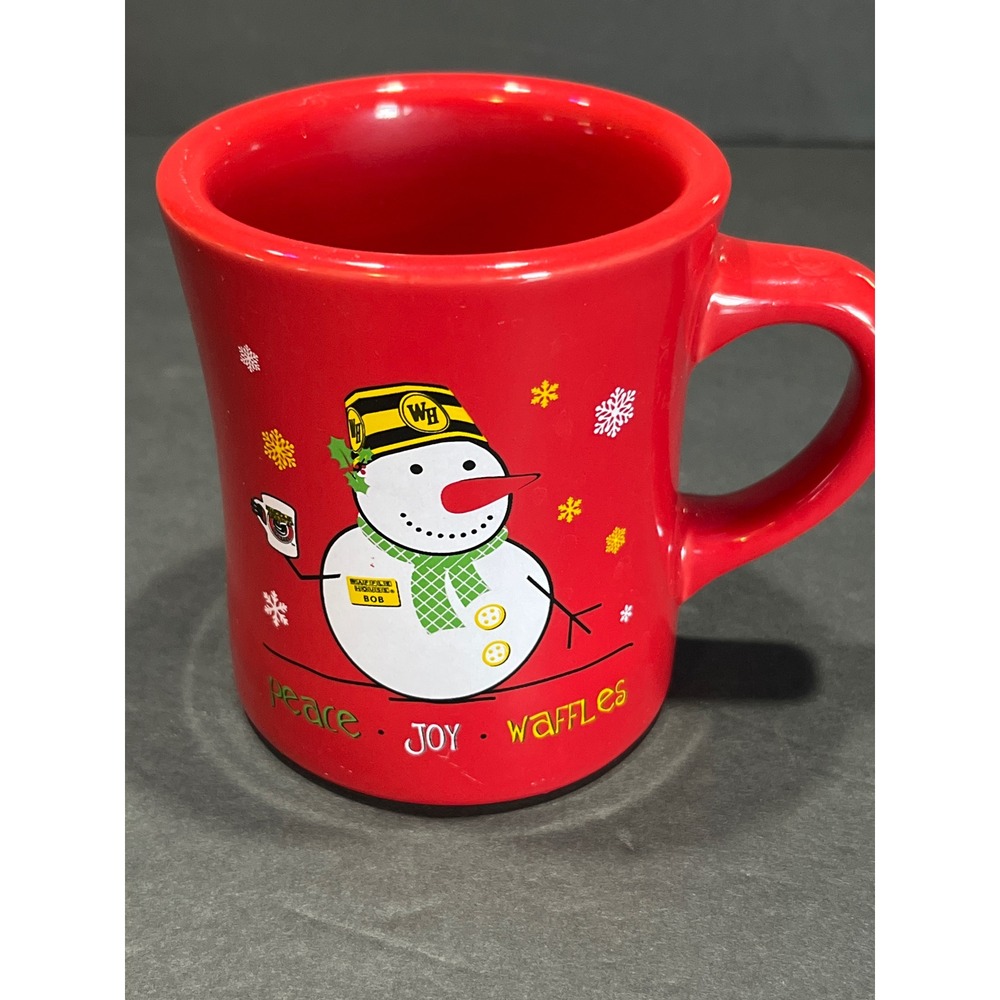 Waffle House 2014 Christmas Snowman Coffee Mug Red Tuxton Peace Joy Waffles